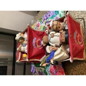 Vintage Nurse and Medical-Themed Figurine Collection with Red Storage Bins